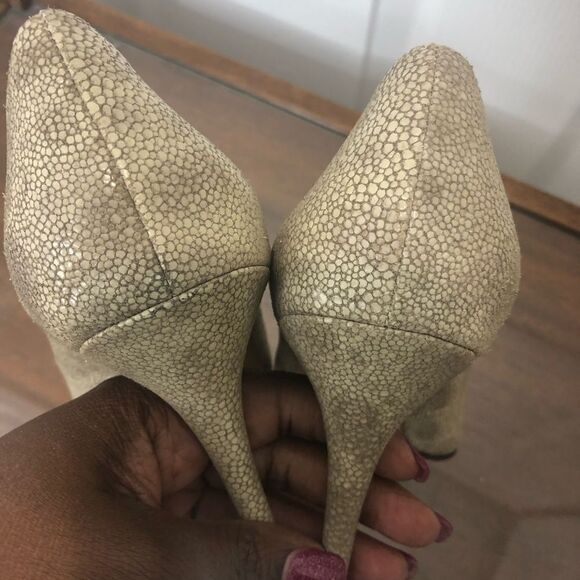 Jean-Michel Cazabat leather taupe open toe snake skin heels, size 38.5, US 8 - Picture 9 of 11